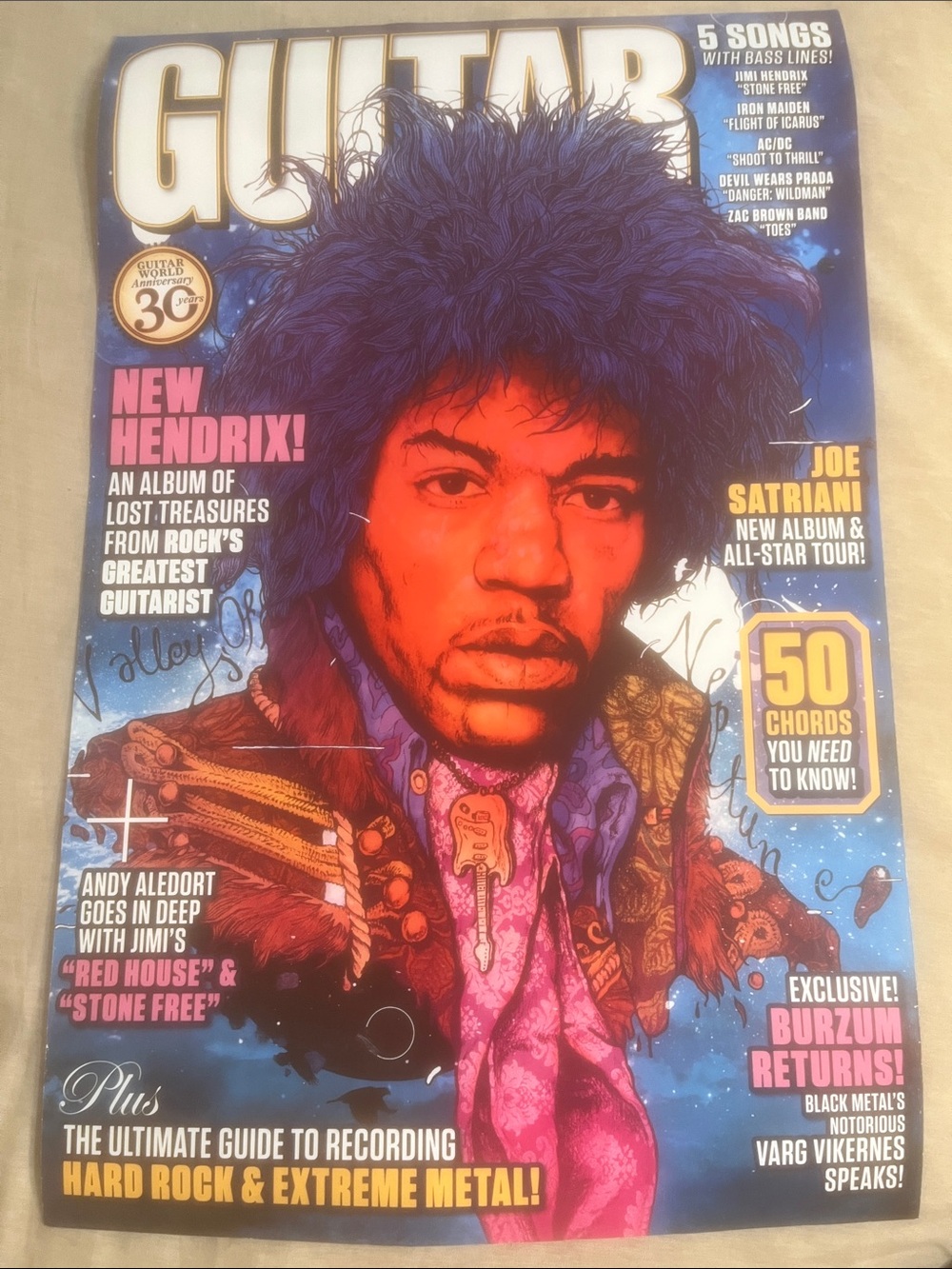 Guitar 30th Anniversary 11xl17 Poster: Jimi Hendrix vintage retro 2010